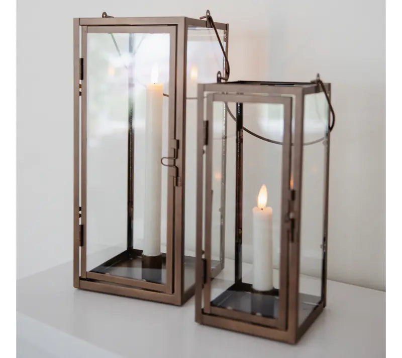 Set of 2 Metal Lanterns with Taper Candles by Lauren McBride Decor Ornaments