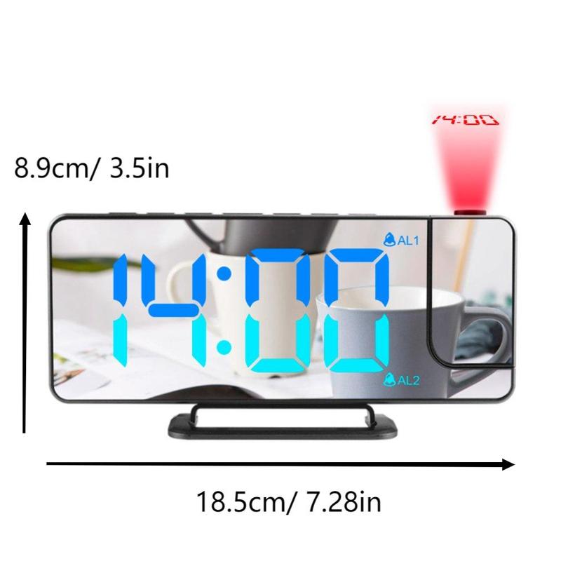 RGB?Mirror Projection Clock, USB Powered Creative Six Levels Of Brightness Adjustable Digital Alarm Clock, Automatic Photosensitive Function Alarm Clock with RGB?Screen for Home Bedroom