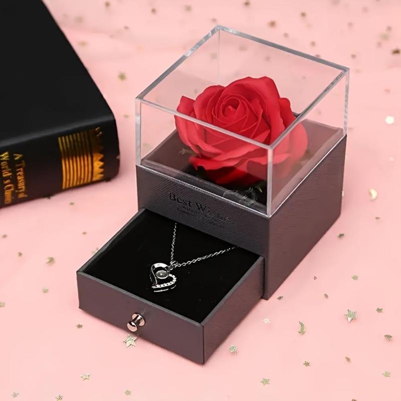 Festival Party Decoration Props Gift, 1 Set Heart Shape Necklace with Artificial Rose Flower, Festival Party Supplies,?Summer Gift