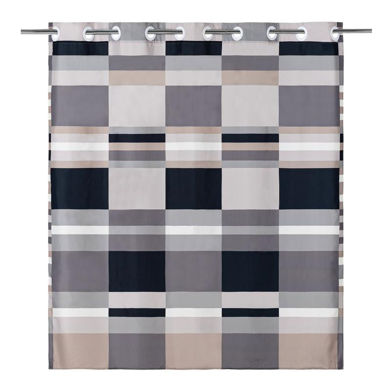 River Dream Modern Geometric Fabric Shower Curtain with Patchwork Plaid Designs,No Hooks Needed,with Magnets,Grey,71x74Inches,New Year gifts