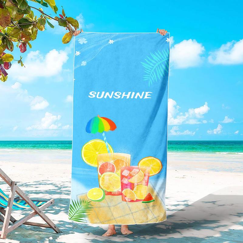 Summer Drink Pattern Beach Towel, Beach Blanket, Mat, Lightweight Quick Drying Beach Towel, Beach Blanket, Mat, Soft Breathable Towel for Beach Swimming Pool Camping Travel, Beach Trip, Travel Essentials, Vacation Sets, Gifts