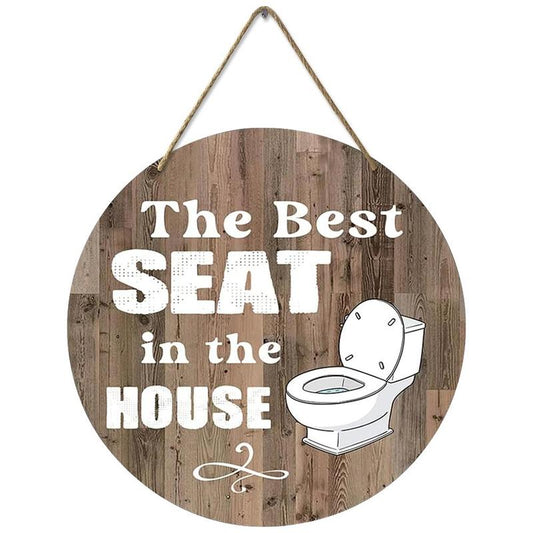 Round Wooden Sign, Funny Letter & Toilet Pattern Hanging Sign, Rustic Toilet Art Wall Decor for Home Hotel Bathroom