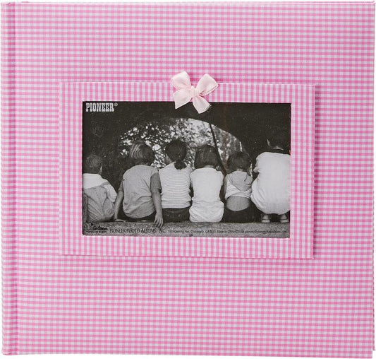 Photo Albums 200-Pocket Gingham Fabric Frame Cover Photo Album for 4 by 6-Inch Prints, Pink Decor Gift