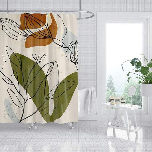 ModCart Living Abstract Boho Leaf Shower Curtain | 72 x 72 Inch Polyester Fabric | Waterproof Bath Curtain with 12 Hooks Metal Plastic Window Photo Window Photo