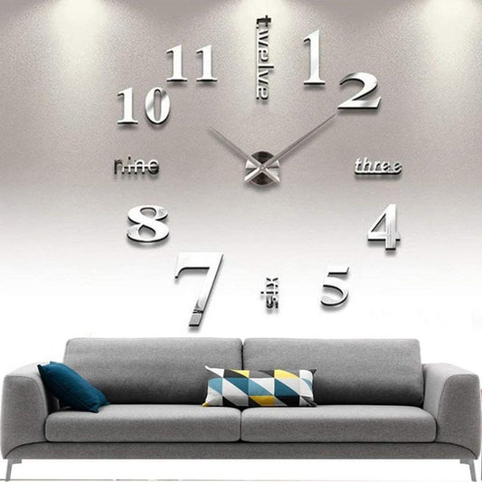 Wall Clock Modern Large 3D Wall Clock Mirror Stickers Home Office Decor Hand Hand Aluminium