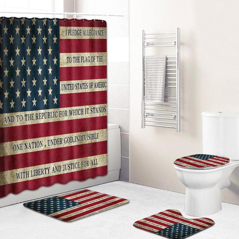 Star Pattern Bathroom Set, 4 Counts/set Including Shower Curtain & Toilet Lid Mat & Floor Mat & Toilet Foot Mat, Multi-style Non-slip Bathroom Accessories for Home Hotel Salon Dormitory