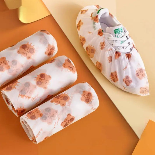 Cartoon Pattern Disposable Shoe Cover, 50pcs/set Thickened Non-slip Disposable Shoe Cover, Suitable for Most Shoe Sizes, Cleaning Supplies