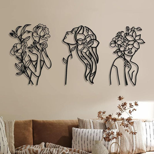 3 Pieces Metal Minimalist Abstract Woman Wall Art Elegant Modern Line Drawing