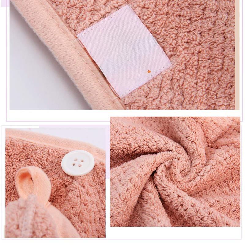 2 Pack Microfiber Hair Towel Wrap,Hair Drying Towel with Button, Towel Turban,Head Towel to Dry Hair Quickly (Pink&Beige)