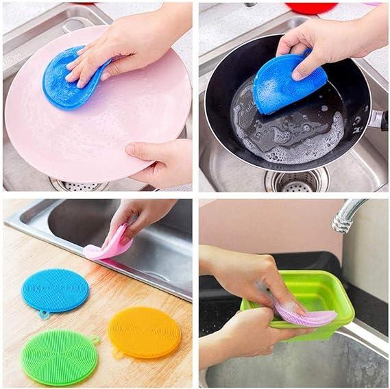 Silicone Dish Scrubber,  Silicone Sponge Dish Brush Food Grade BPA Free Reusable Rubber Sponges Dishwasher Safe and Dry Fast for Kitchen Dish Dishes Fruits Vegetables Washing and Cleaning