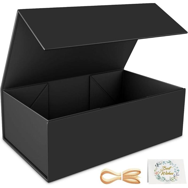 Black Gift Box, 9.5x6x3'' Gift boxes for Presents with Lids Magnetic Closure Rectangle Collapsible for Groomsman Proposal Box, Wedding, Christmas, Halloween, Birthday Gift Packging