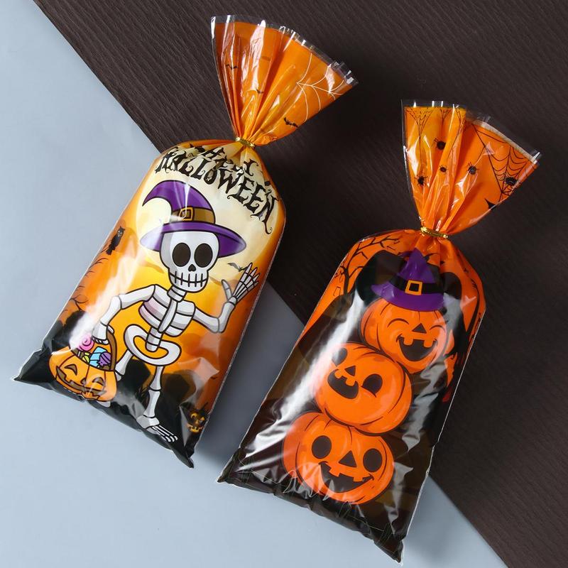 Halloween Candy Bag, 100pcs/pack Mixed Halloween Themed Candy Wrapping Bag, Party Decoration Supplies for Halloween Party, Halloween Essentials