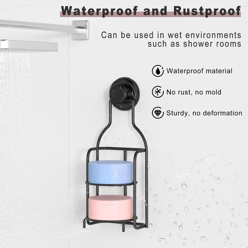 2 Tier Soap Bar Holder, Shampoo Bar Holder for Shower Wall, Self Draining Soap Dish for Bathroom Wall and Kitchen Sink, Soap Caddy with Suction Cup No Drilling