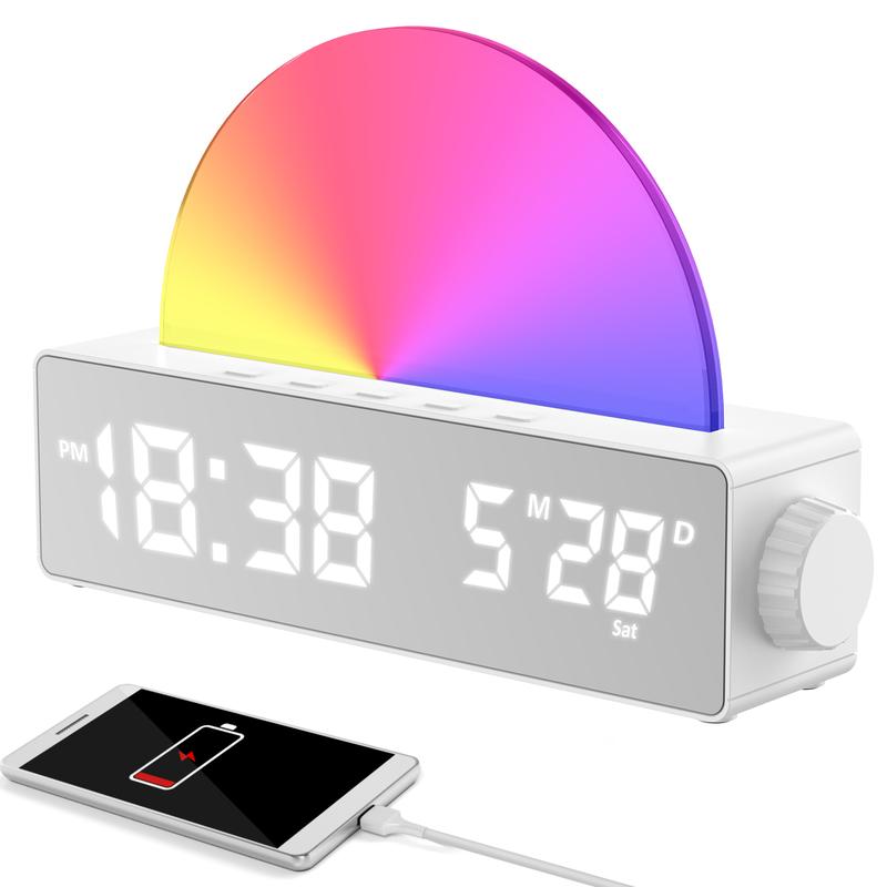 Sunrise Lamp Sunrise Alarm Clock, Wake Up Lamp Dawn Simulator, Bedside Sun Lamp 7 Color Changing Lamp Bedroom Night Light for Heavy Sleepers Adults, Gift for Teenage Boys Girls