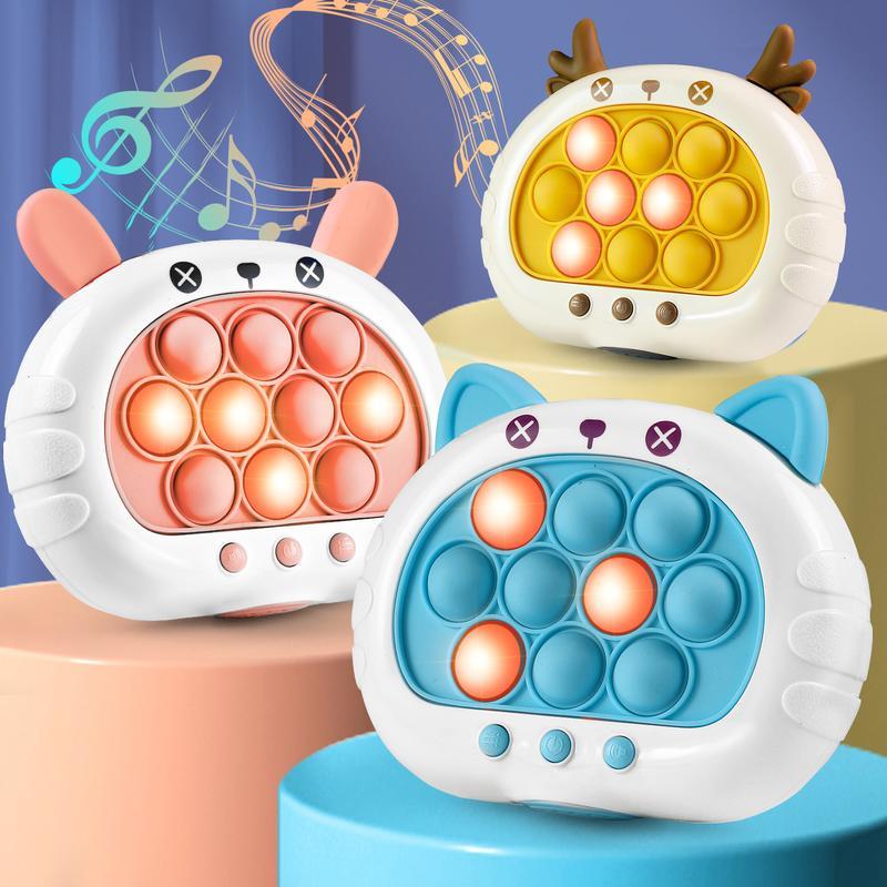 Fast Push Bubble Game, Quick Push Game Light Up Pop Fidget Game Toys, Handheld Game Sensory Fidget Toys, Xmas Birthday Gifts for Boys Girls Teens Cute Animals Sensory Handheld Console with Popping Sounds and Light Effects