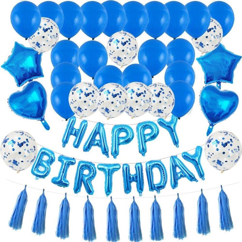 STONESTAR 48* Birthday Party Decorations Set with Blue Happy Birthday Balloons Banner Light Aluminum