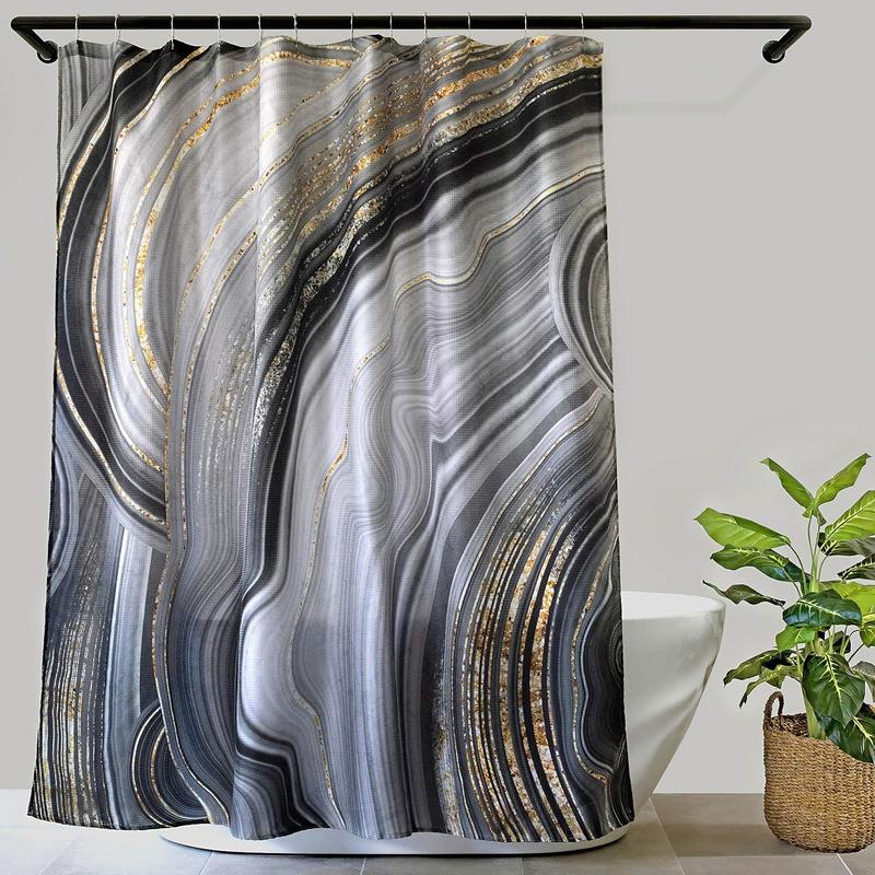 Black Marble Waffle Texture Shower Curtain, with 12 Roller Hooks, Water Repellent Fabric, Luxury Spa Hotel Quality, 72" x 72" for Decorative Bathroom Curtains 3D Print (B08H85N5GP)