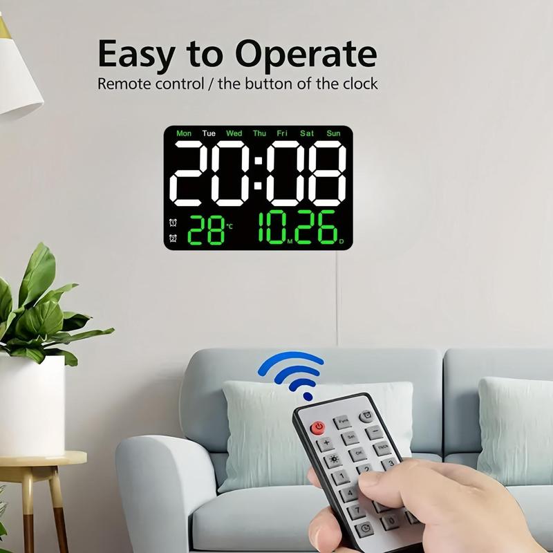 Short LED Display Clock, 12/24 Hour Digital Intelligent Large Screen Clock, with Temperature Week & Calendar Remote Control, Summer for Gift [without Battery]