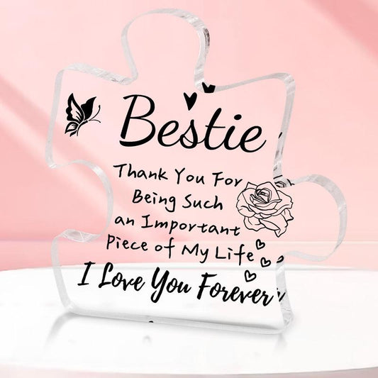 Puzzle Block Engraved Acrylic Transparent Plaque, 1 Count Bestie Sisters Friendship Gifts, Home Decor for Bedroom Office Desktop