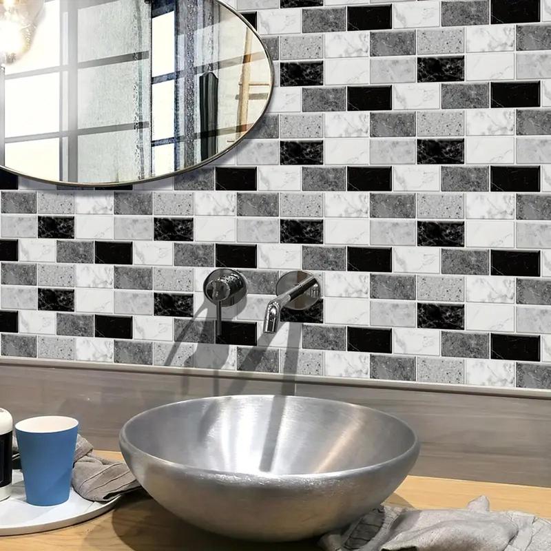 3D Tile Design Wall Sticker, 18pcs/set Self Adhesive Wall Decal, Decorative Sticker for Kitchen, Bathroom, Bedroom