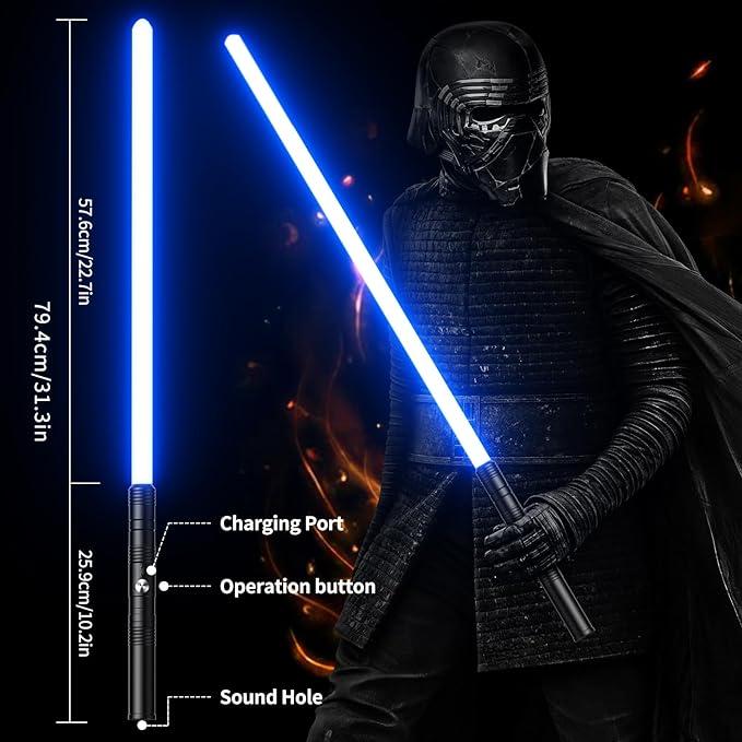 Lightsabers,Heavy Dueling Lightsabers with RGB 14 Colors, 2-in-1 Rechargeable Double Bladed Light Sabers for Adults Kids Cosplay Halloween, Birthday Gift