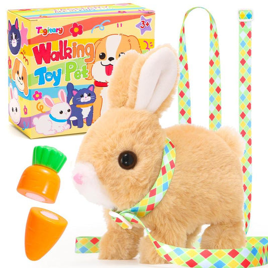 Tagitary Plush Toys Bunny Electronic Toy with Sounds,Wiggling Ears,Hopping,Twitching Mouth and Nose, Interactive Rabbit Toy with Leash,Easter Christmas Birthday Gift