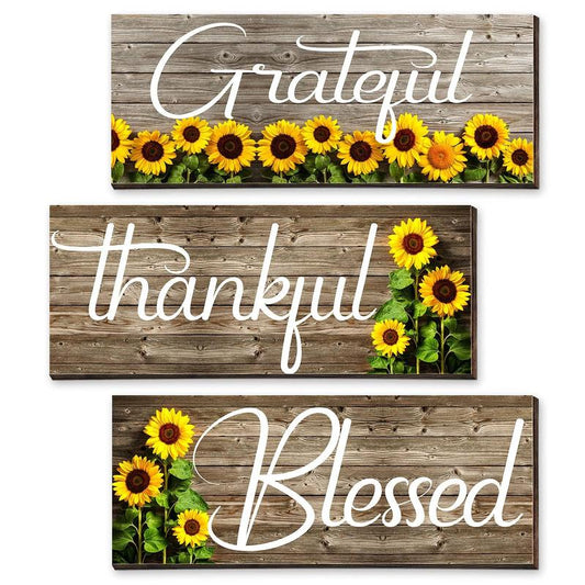 Letter & Sunflower Pattern Wooden Sign, 3pcs/set Rustic Farmhouse Wall Art Plaque, Wall Decor for Home Living Room Bedroom Bathroom Kitchen