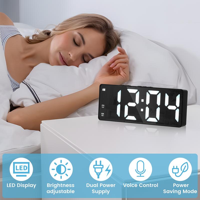 2024 New Clock Digital  Smart  Alarm Clock for Bedrooms, 6.3'' LED Alarm Clock, Large Display Bedside Alarm Clock with Snooze, Adjustable Brightness, USB Charging Port, Black Case and Green Digit