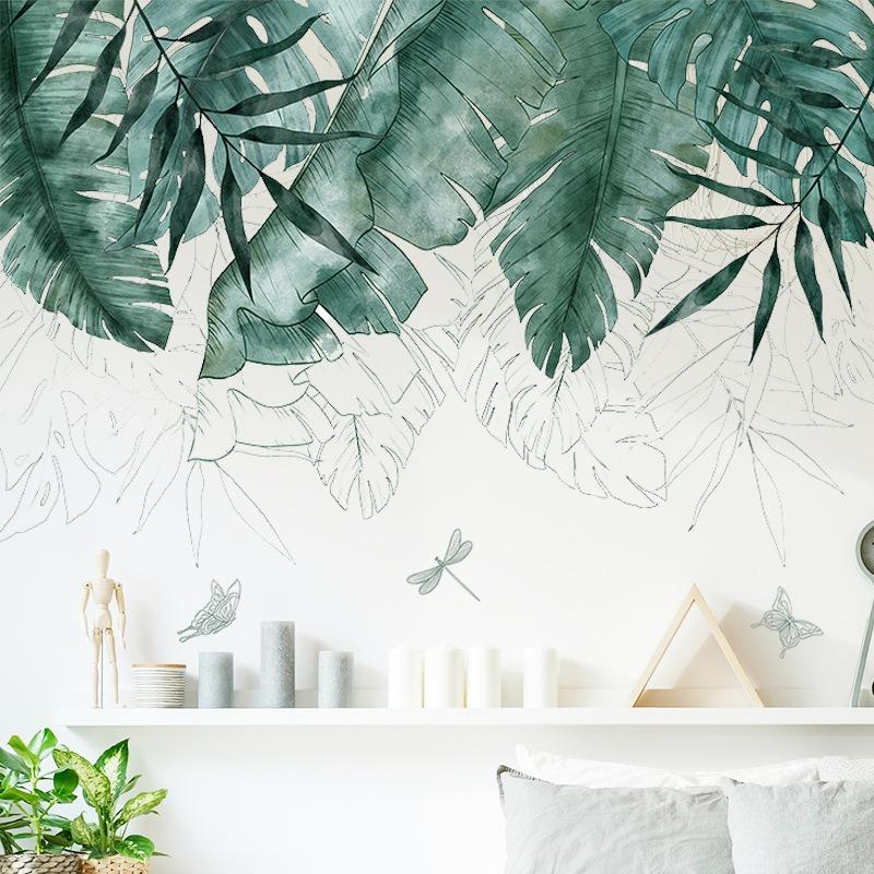 Tropical Leaf Pattern Wall Sticker, 1 Piece Creative Spring Home Decor Self Adhesive Wall Decor, Modern Sticker for Home Living Room Bedroom Decor