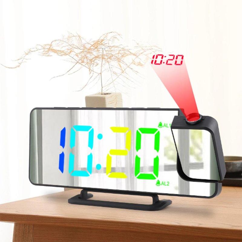 RGB?Mirror Projection Clock, USB Powered Creative Six Levels Of Brightness Adjustable Digital Alarm Clock, Automatic Photosensitive Function Alarm Clock with RGB?Screen for Home Bedroom