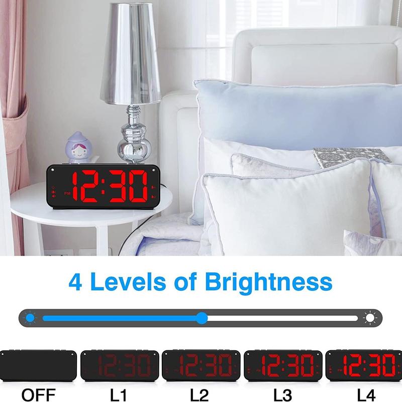 6.5 Inch Led Digital Vibrating Alarm Clock, 1 Count Usb Large Display Digital Clock with 4 Modes, Bed Shaker Alarm Clock for Home Use