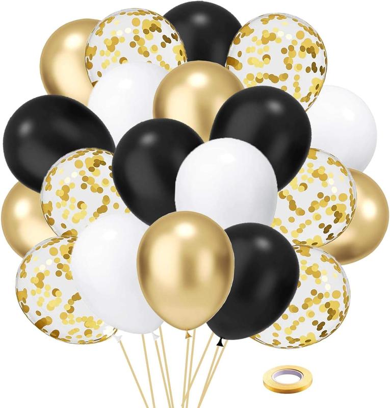 50 pcs 12-inch Black Gold Balloons with Ribbons Metallic Backdrop Kit Outdoors