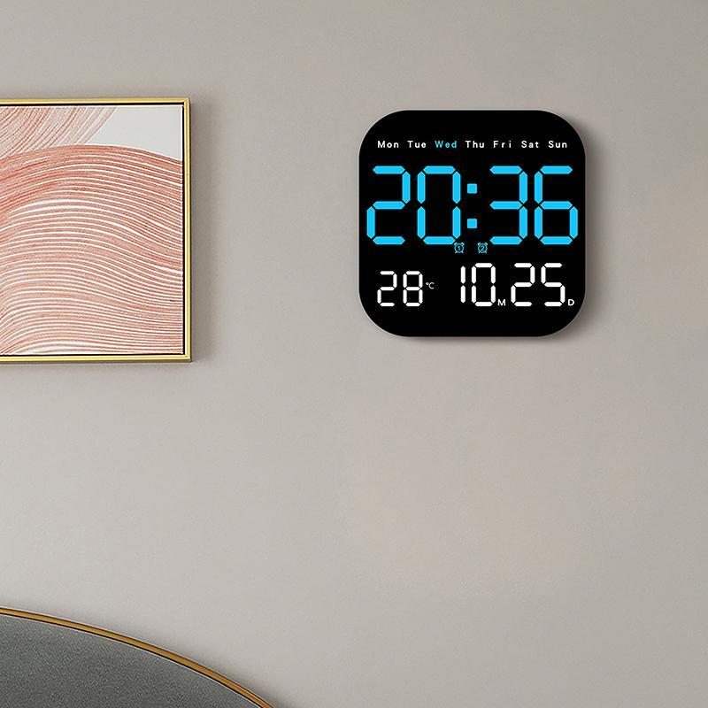 Large Screen LED Digital Wall Clock, 1 Count?Battery Powered Alarm Clock, Bedroom Table Clock with Temperature Calendar, Batteries Not Included