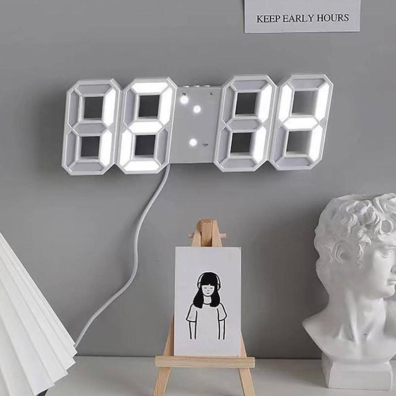 LED Digital Alarm Clock, 3D Wall Clock, Desk Clock, Auto Dimming Silent Snooze USB Powered Nightlight Clock, Home Decor