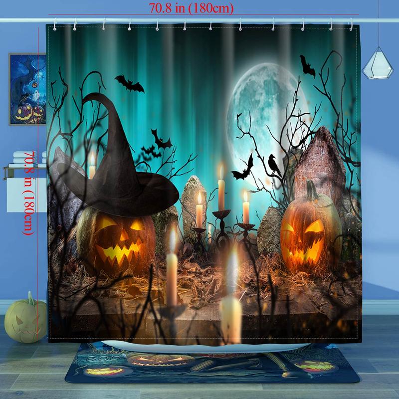 Halloween Themed Shower Curtain, Waterproof Bathroom Curtain with 12pcs Plastic Hooks, Bathroom Decor Shower Curtain, Home Decor Supplies