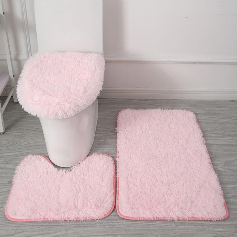 Soft Bathroom Carpet 3 Piece Bathroom Rugs and Mats Sets Non-Slip Mat Set Toilet Mat Set with U-Shaped Toilet Floor Mat Non Slip Rugs and Toilet Lid Cover Mat