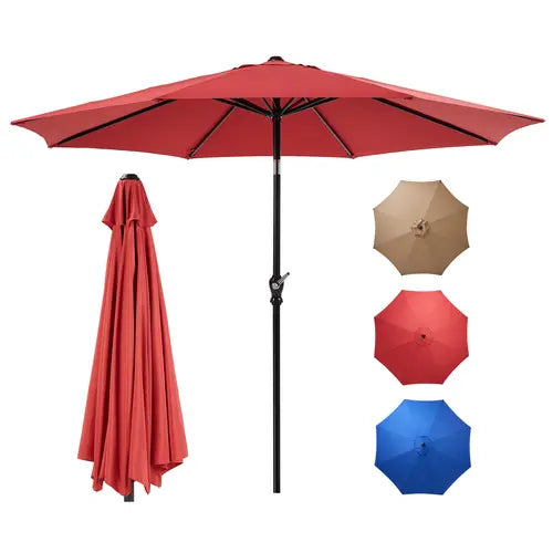 Market Umbrella with Push Button Tilt and Crank, Durable 8-Rib Design, UV Protection, Waterproof for Outdoor Spaces - 3 Color