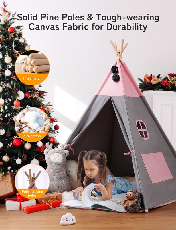 Children's fairy tale castle tent Christmas tent Christmas gift, storage bag with small window, large space, with cushion, LED light game tent