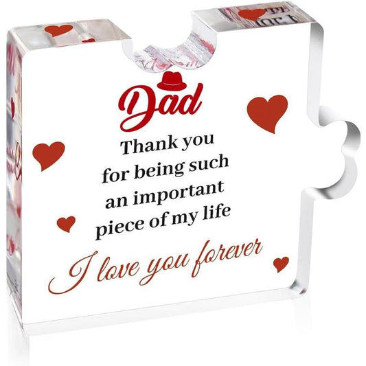 Fathers Day - Engraved Acrylic Block Puzzle - Heartwarming Present Gifts Ideas for Dad from Daughter, Son, or Mom - Unique Thoughtful Birthday Anniversary for Men/Women