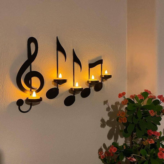 Music Note Candle Holder for Decor, 4 counts/set?Metal Black Wall Sconce Candle Holder Set for Wedding Party Home Decor, Spring Decor, Festival Decorations for Home, Holiday Decor