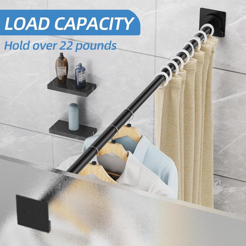 Matte Black Shower Curtain Rod,1 Inch Diameter Stainless Steel Adjustable Spring Tension Rods 32 to 80",With Holders,Anti-Slip,No Drilling