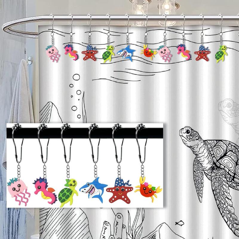 Cute Cartoon Curtain Hooks, 12pcs/set Colorful Shower Curtain Hooks, Bathroom Accessories for Home Bathroom