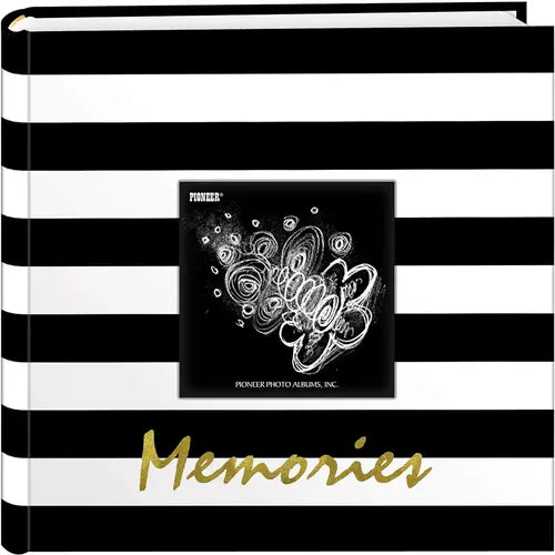 Photo Albums Golden Memories Black and White Striped 200 pkt 4x6 Photo Album, Pocket, Gold Cover Decor