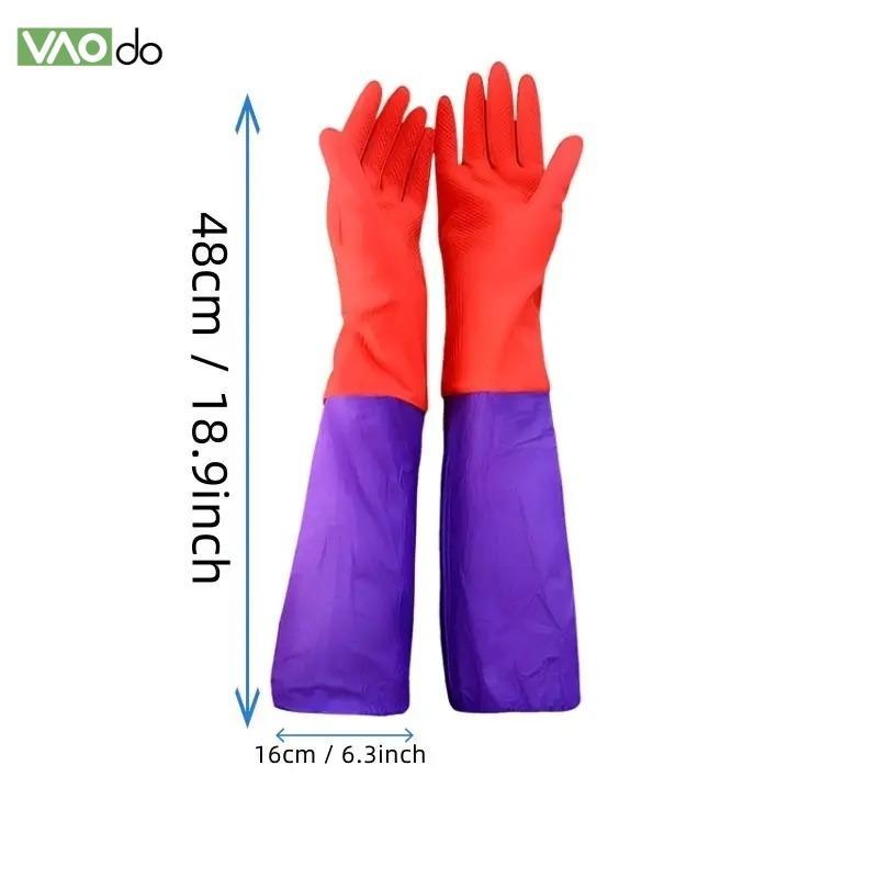 Thickened Rubber Dishwashing Gloves, 1 Pair Waterproof Long Sleeve Gloves, Reusable Anti-scratch Gloves for Kitchen