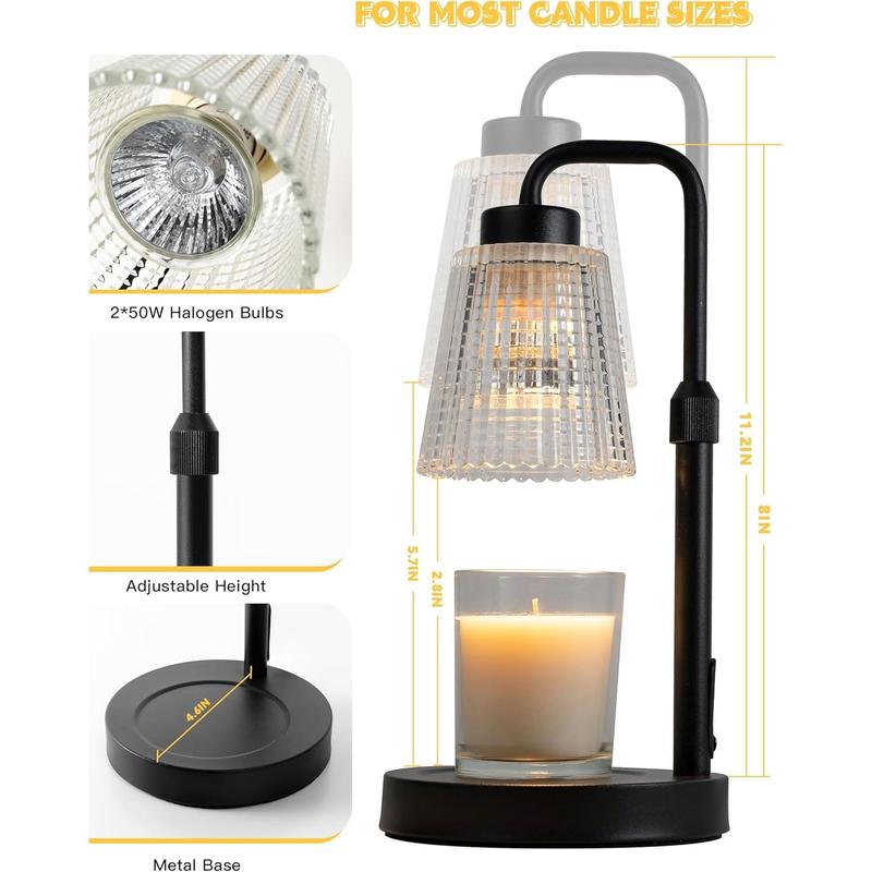 Candle Warmer Lamp, Dimmable Candle Warmer with Adjustable Height, Timer, Bedroom Living Room Home Decor Wax Melting Warmer for Jar Candles, includes 2 Bulbs