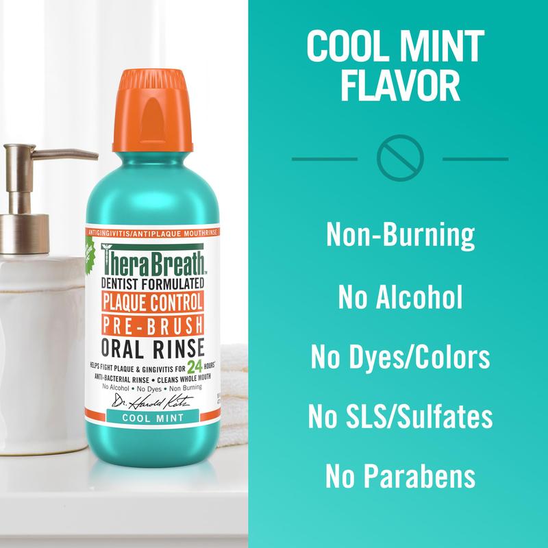 Plaque Control Mouthwash, Cool Mint, Pre-Brush Rinse, 16 Fl Oz Oral