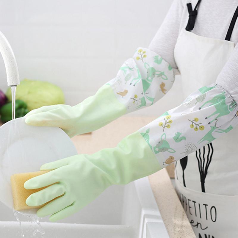 1 Pair Cartoon Pattern Dishwashing Gloves, Reusable Household Cleaning Gloves, Portable Long Sleeve Cleaning Gloves for Home