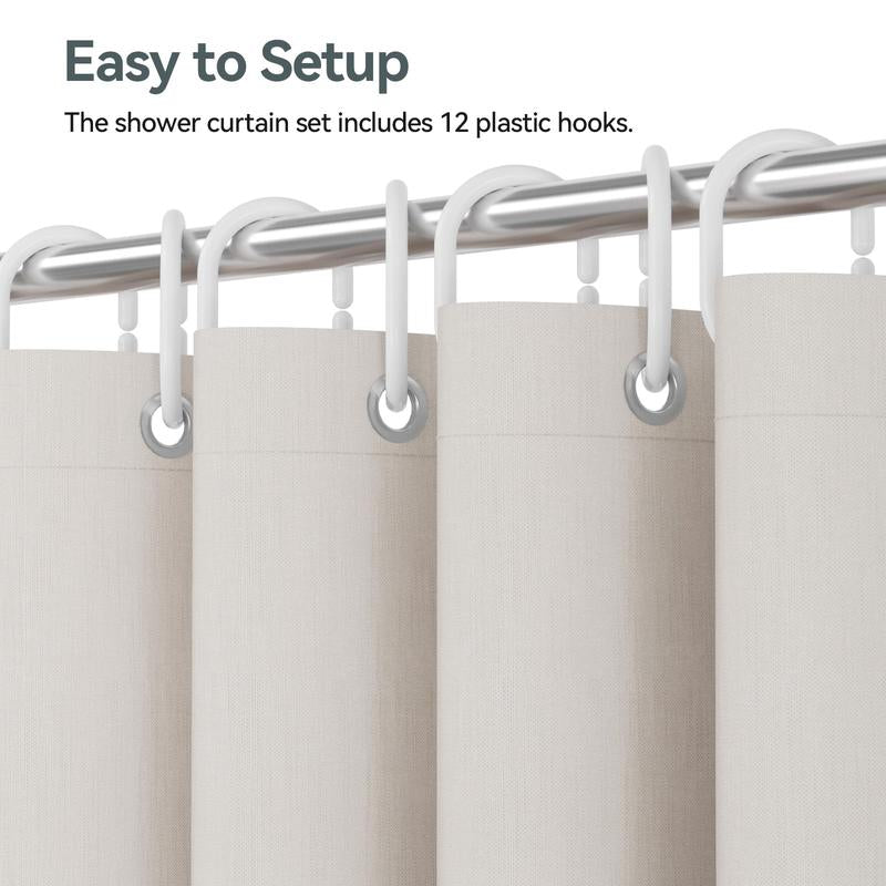 AmazerBath Shower Curtain, Farmhouse Linen Shower Curtain Boho, Striped Decorative Shower Curtain Countryside Beige Tassel Shower Curtain Set with 12 Plastic Shower Curtain Hooks for Bathroom, 72"x72"