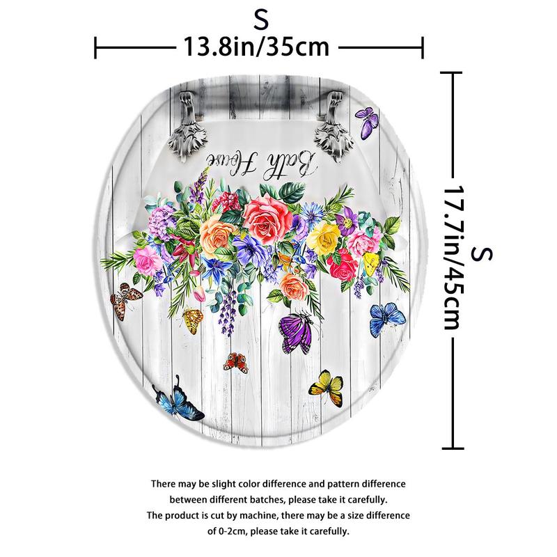 Butterfly & Floral Pattern Bathroom Set, Including Bathroom Curtain & Toilet Mat & Toilet Cover & Bath Mat, Bathroom Decor Supplies