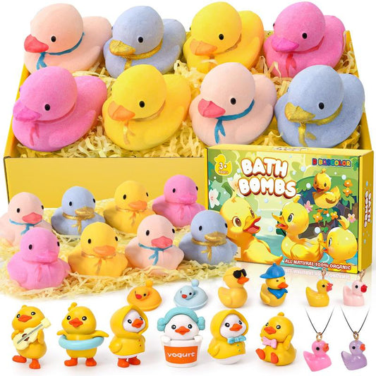 Duck Bath Bombs for Boys Girls Kid, 8counts Bubble Bath Kids Fizzies with 14 Bath Toys,  Soap Skin Repair Body Care Body Wash Birthday Christmas Gifts